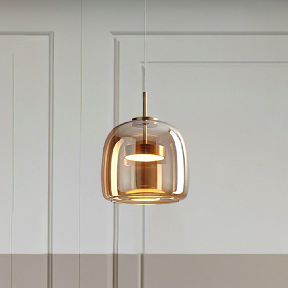 Retro Pendelleuchte aus Metall und Glas – Goldene Hängelampe für Schlafzimmer und Wohnräume, Energieeffiziente LED-Beleuchtung 5