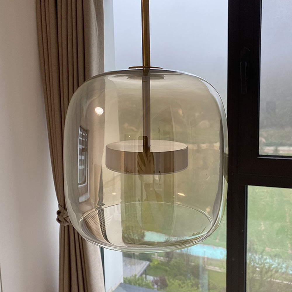 Retro Pendelleuchte aus Metall und Glas – Goldene Hängelampe für Schlafzimmer und Wohnräume, Energieeffiziente LED-Beleuchtung 7