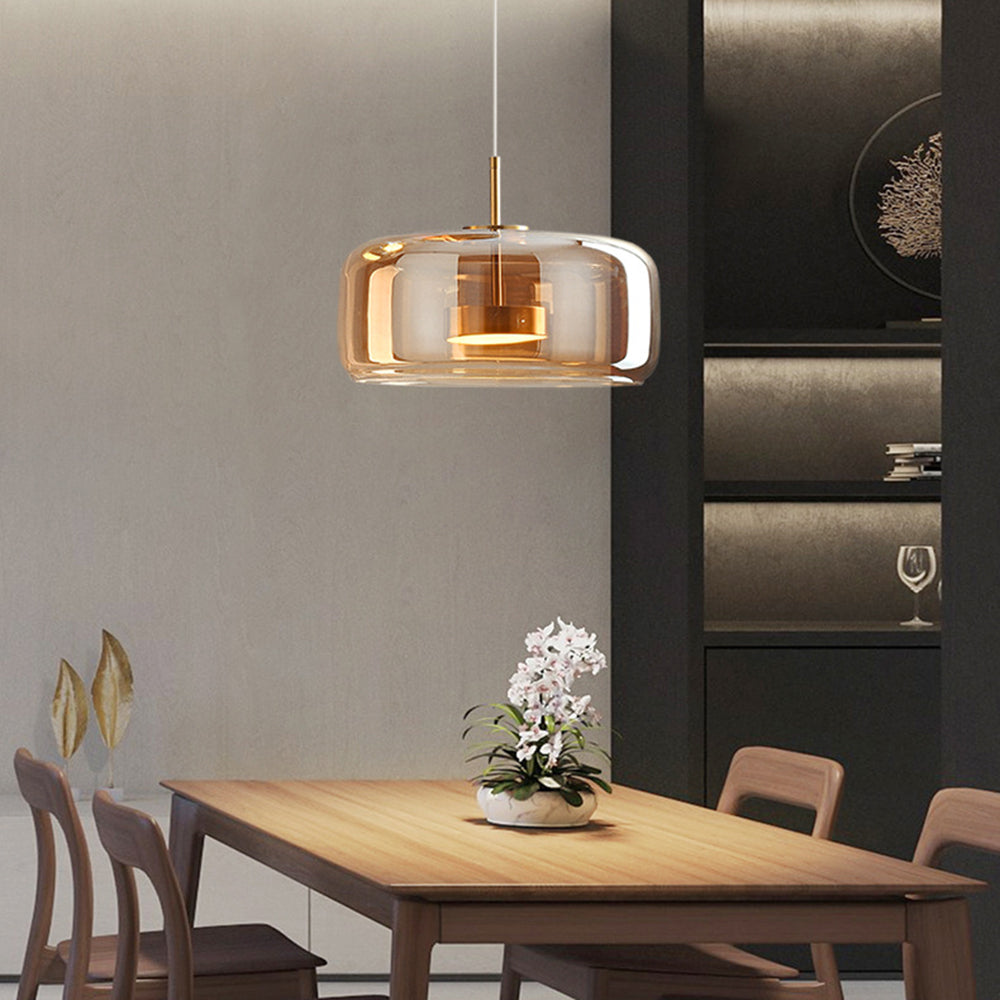 Retro Pendelleuchte aus Metall und Glas – Goldene Hängelampe für Schlafzimmer und Wohnräume, Energieeffiziente LED-Beleuchtung 9