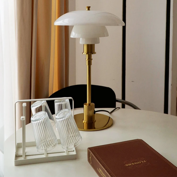 Skandinavische Tischlampe – Dimmbar LED Tischleuchte aus Eisen und Glas, 28 cm 7