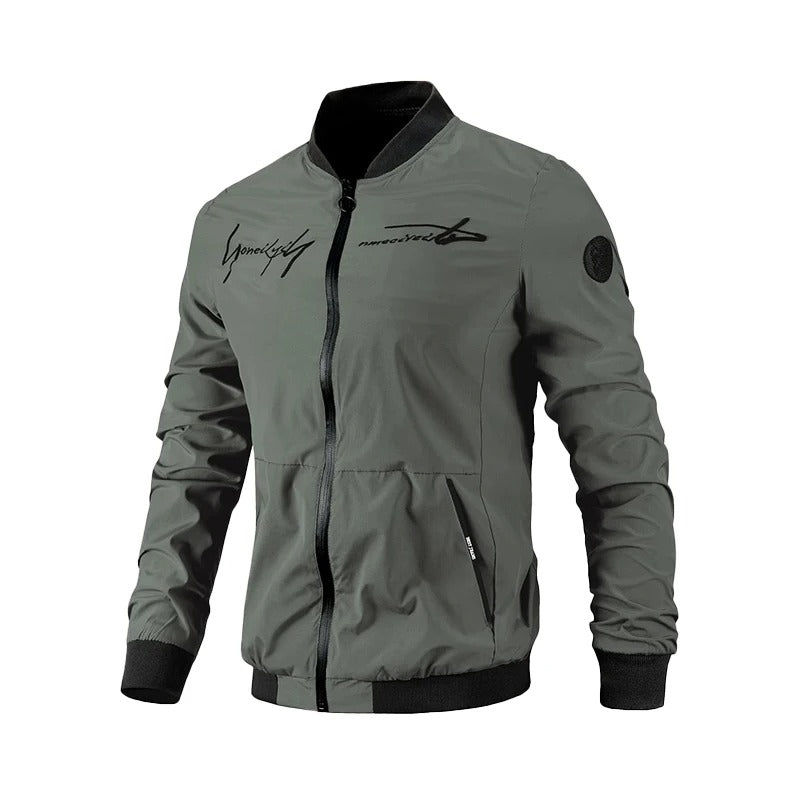 Stylische Herren Bomberjacke aus strapazierfähigem Polyester – Schwarz mit Stickmuster 0