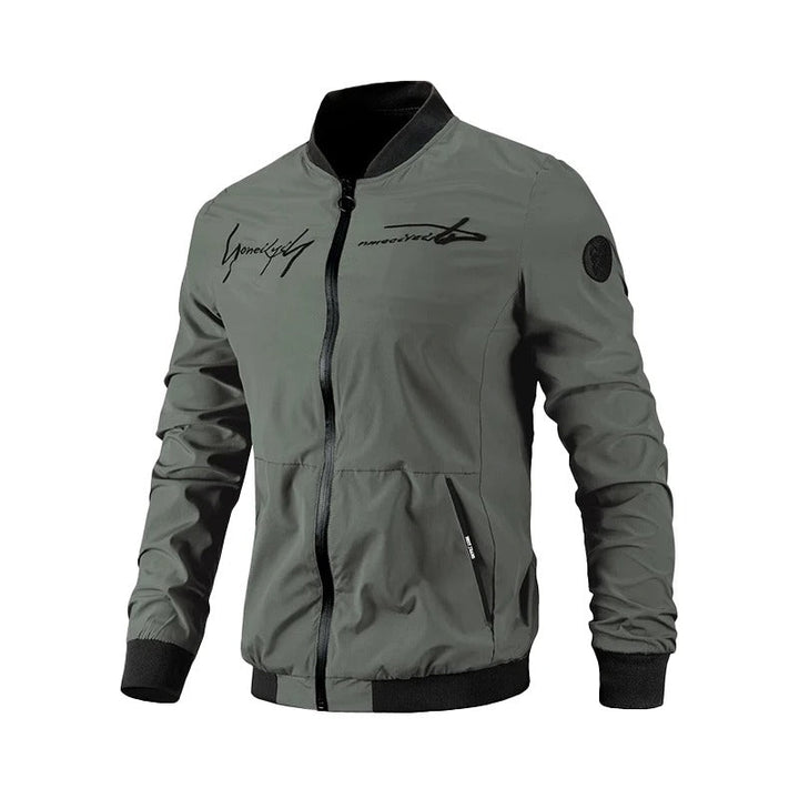 Stylische Herren Bomberjacke aus strapazierfähigem Polyester – Schwarz mit Stickmuster 0