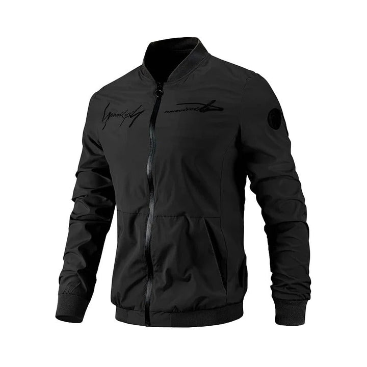 Stylische Herren Bomberjacke aus strapazierfähigem Polyester – Schwarz mit Stickmuster 2