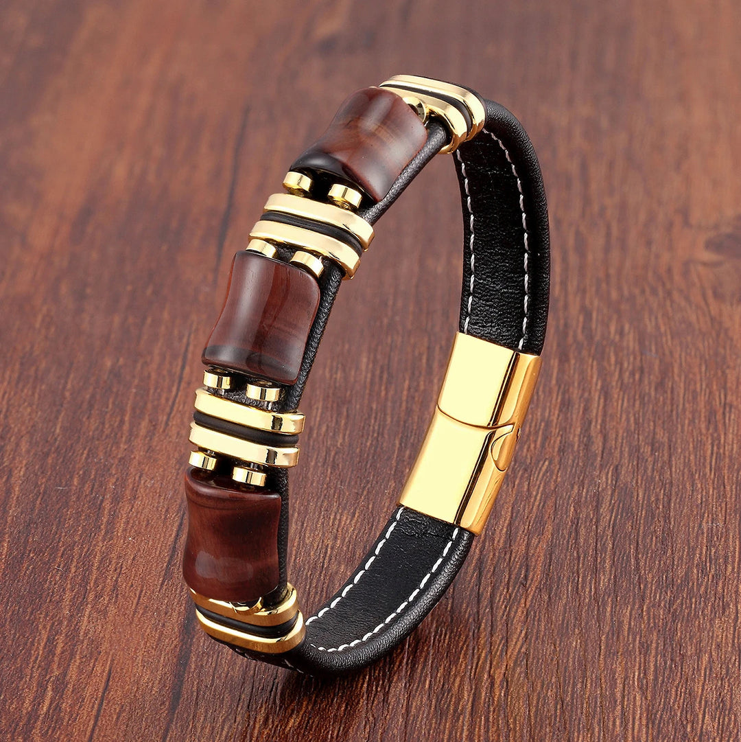 Tigerauge Lederarmband Herren – Stilvoller Charme mit Edelstahlakzenten 0