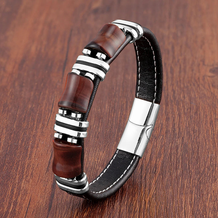 Tigerauge Lederarmband Herren – Stilvoller Charme mit Edelstahlakzenten 2