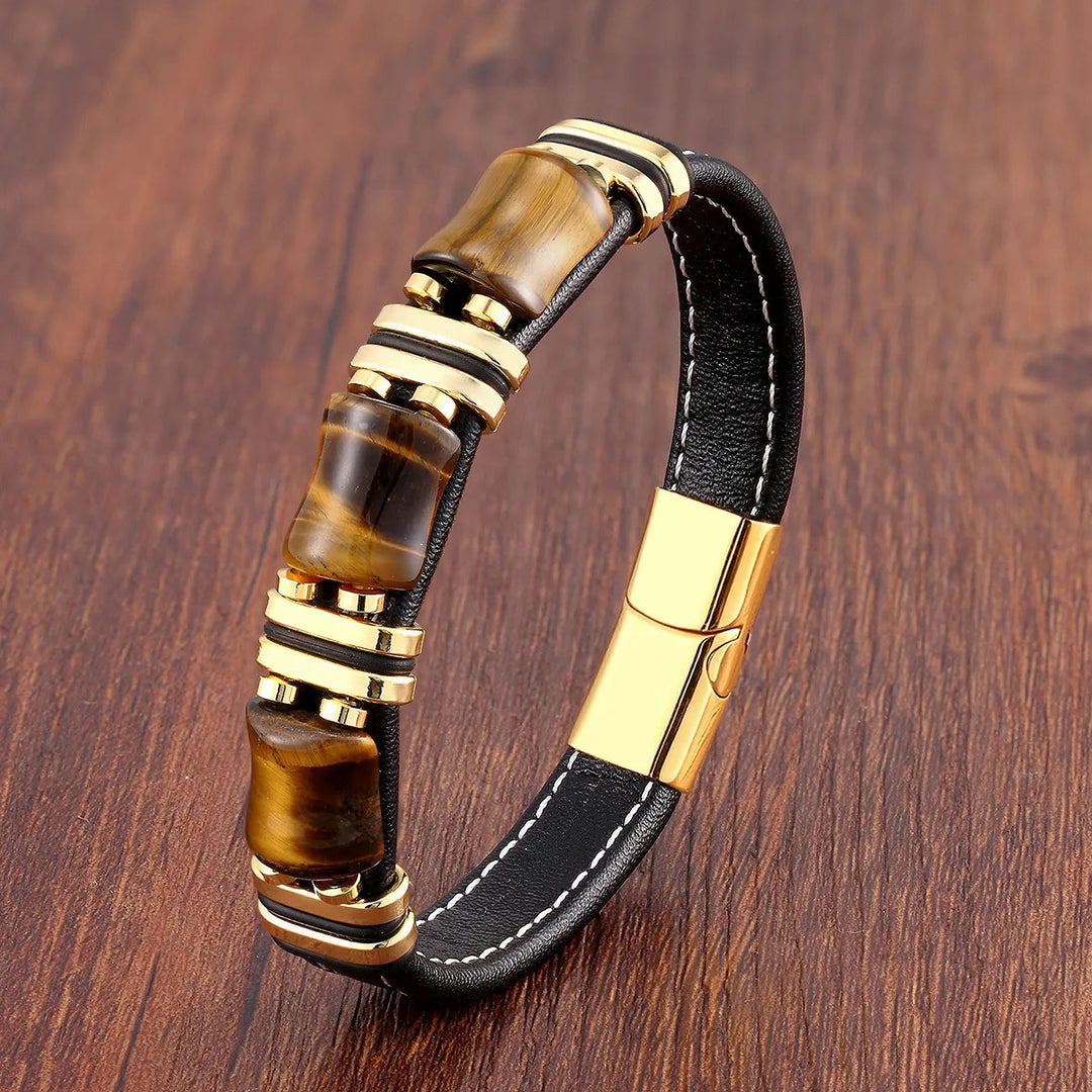 Tigerauge Lederarmband Herren – Stilvoller Charme mit Edelstahlakzenten 3