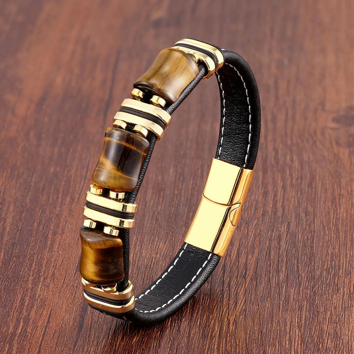 Tigerauge Lederarmband Herren – Stilvoller Charme mit Edelstahlakzenten 3