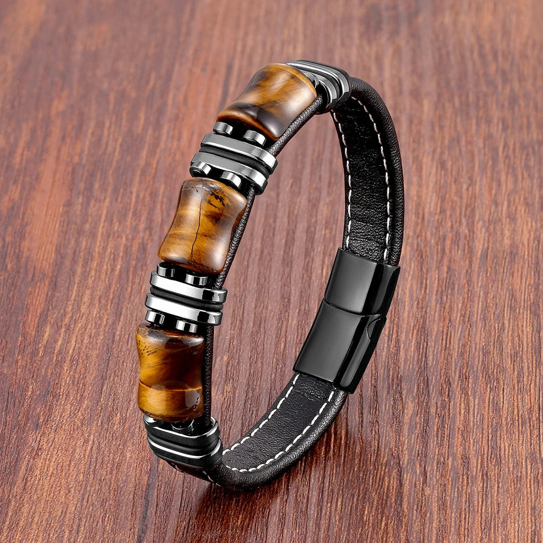 Tigerauge Lederarmband Herren – Stilvoller Charme mit Edelstahlakzenten 4
