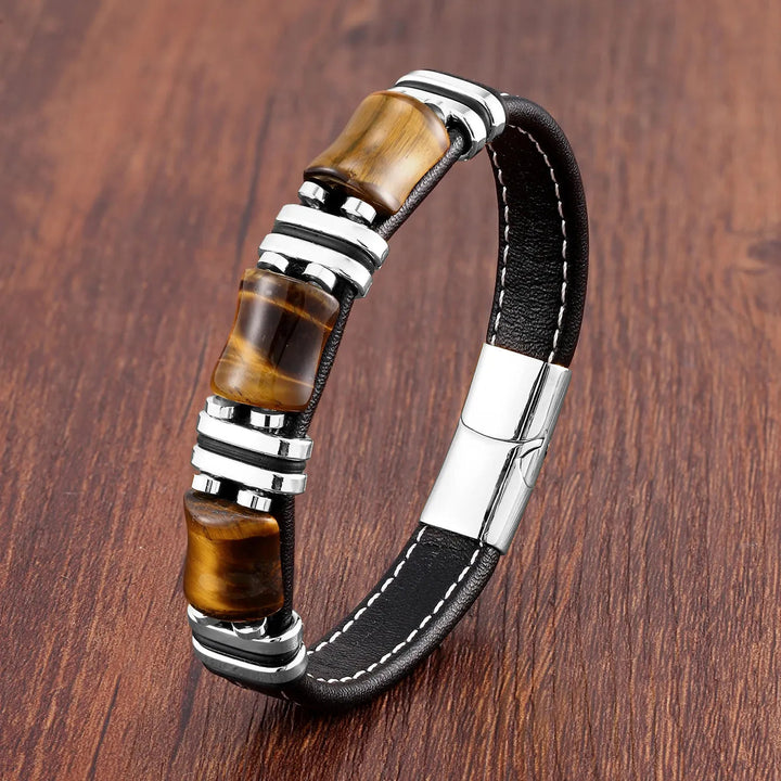 Tigerauge Lederarmband Herren – Stilvoller Charme mit Edelstahlakzenten 5