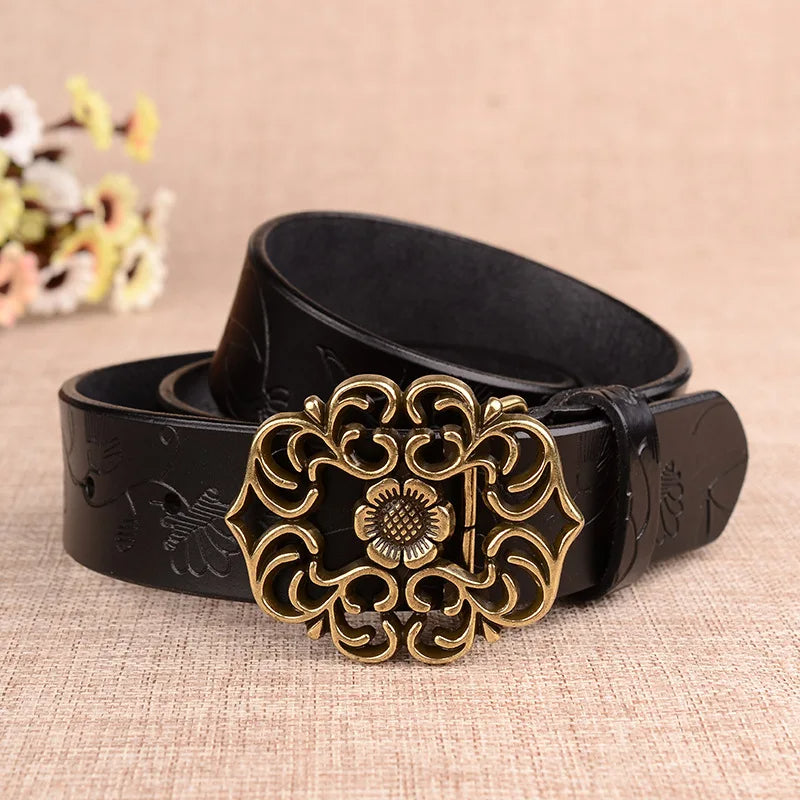Trachtengürtel Jana – Damen Gürtel mit Sonnenblumenmuster und Nadelschnalle 1