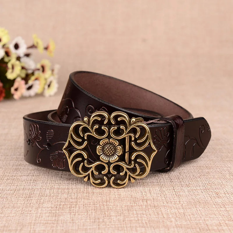 Trachtengürtel Jana – Damen Gürtel mit Sonnenblumenmuster und Nadelschnalle 3