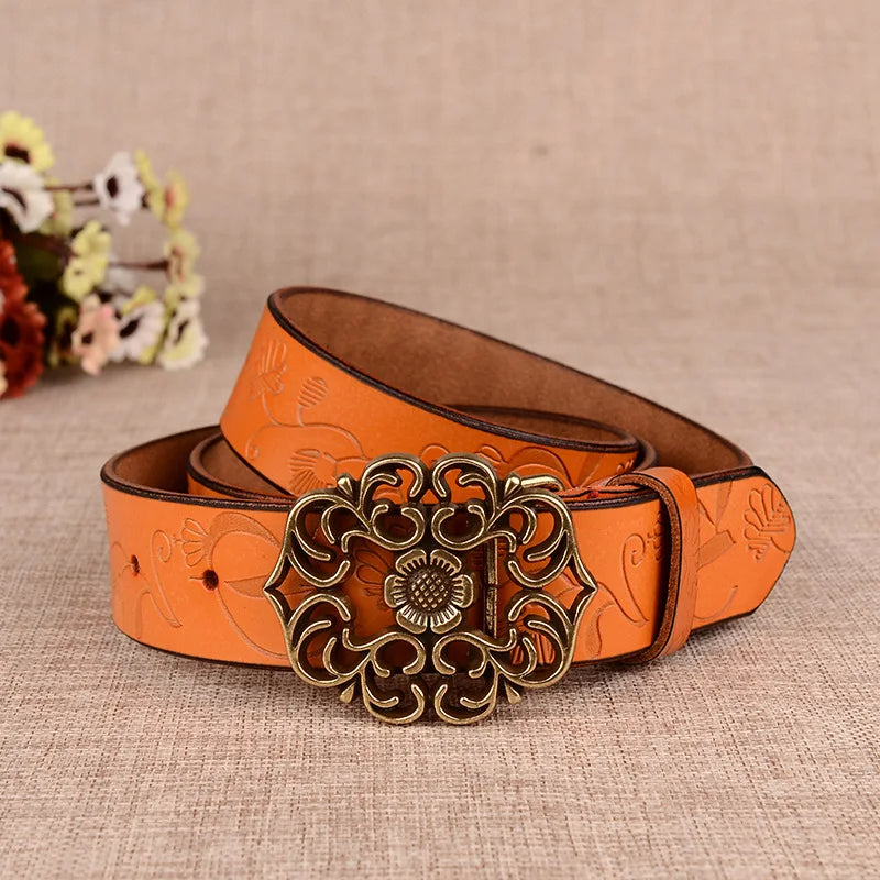 Trachtengürtel Jana – Damen Gürtel mit Sonnenblumenmuster und Nadelschnalle 5