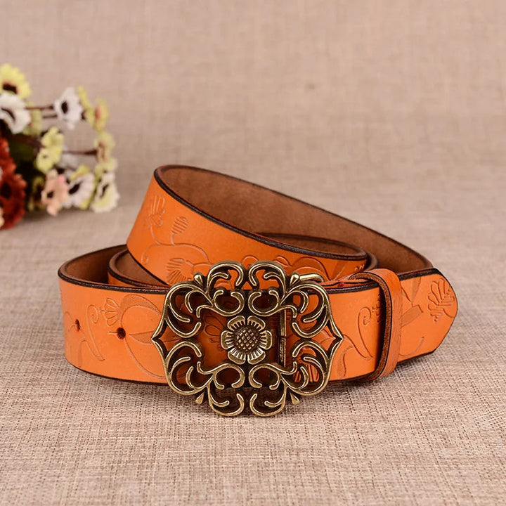Trachtengürtel Jana – Damen Gürtel mit Sonnenblumenmuster und Nadelschnalle 5
