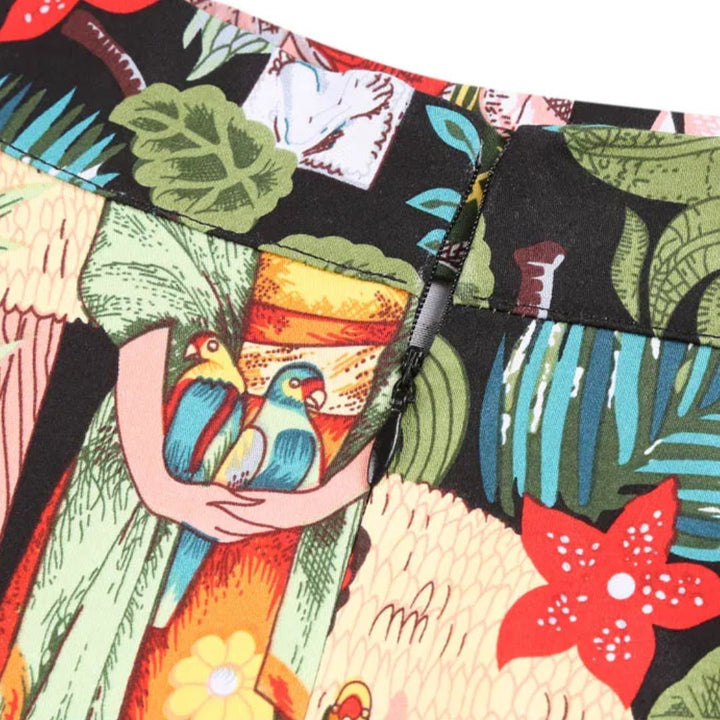 Trachtenrock Morgana – Retro-Vintage Baumwollrock mit Floralem Tierdruck, Midi-Länge, A-Linien-Schnitt 3