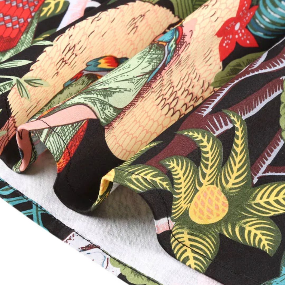 Trachtenrock Morgana – Retro-Vintage Baumwollrock mit Floralem Tierdruck, Midi-Länge, A-Linien-Schnitt 5
