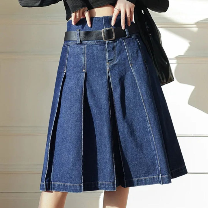 Trachtenrock Rosie – Knielanger Plissierter Jeansrock im Vintage-Stil 0