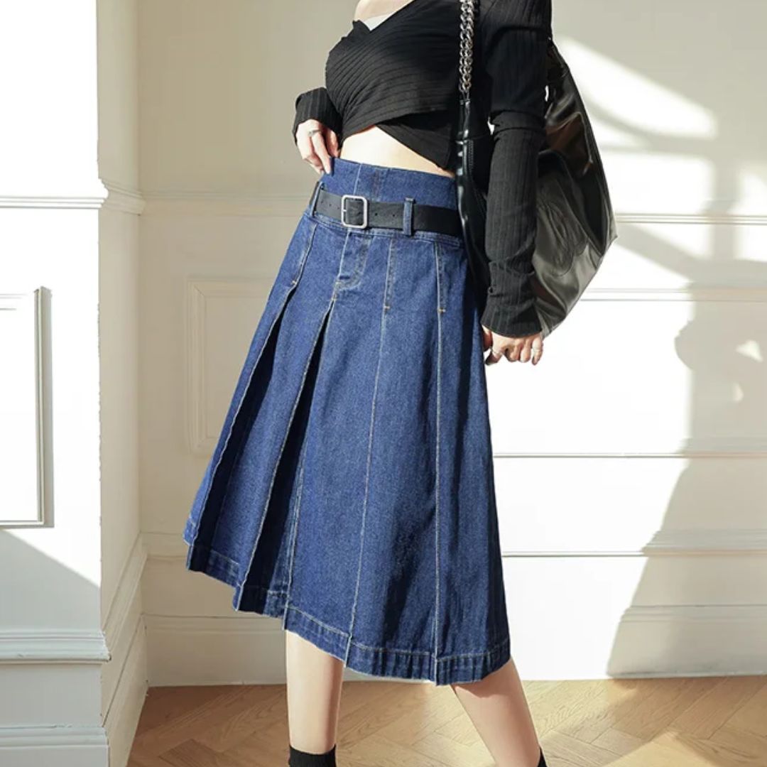 Trachtenrock Rosie – Knielanger Plissierter Jeansrock im Vintage-Stil 2