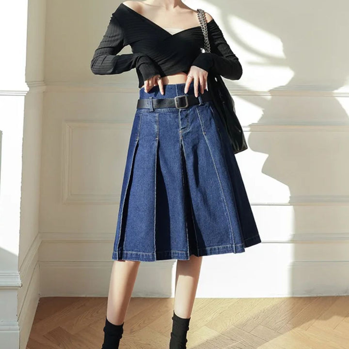 Trachtenrock Rosie – Knielanger Plissierter Jeansrock im Vintage-Stil 3