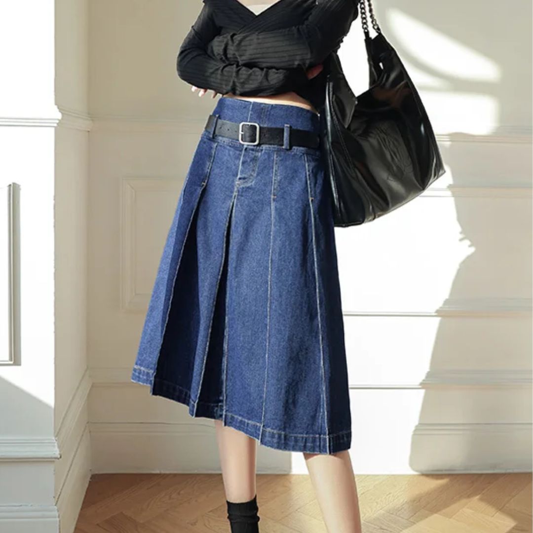 Trachtenrock Rosie – Knielanger Plissierter Jeansrock im Vintage-Stil 4