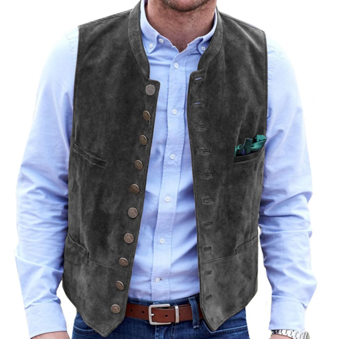 Trachtenweste Angelo – Steampunk-inspirierte Herren Trachtenweste aus Hirschledersamt 4