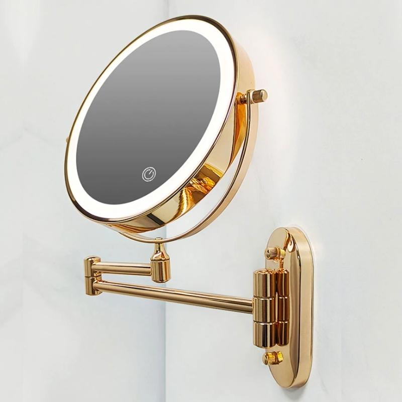 Vergrößerungsspiegel mit LED-Beleuchtung und 360° Drehung – Kosmetikspiegel Wandmontage, Wiederaufladbar für präzises Make-up 1
