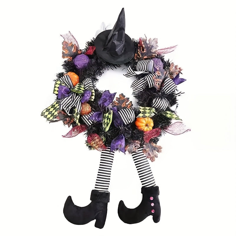 Verspielter Türkranz Für Halloween – Lustige Hexenbeine, Hut & Kürbisse 0