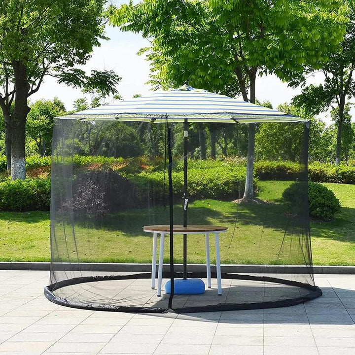Verstellbares Moskitonetz für Sonnenschirme – Wetterfest, Doppelte Reißverschlussöffnung, Transparente Netzstruktur, Größen S/M/L 1