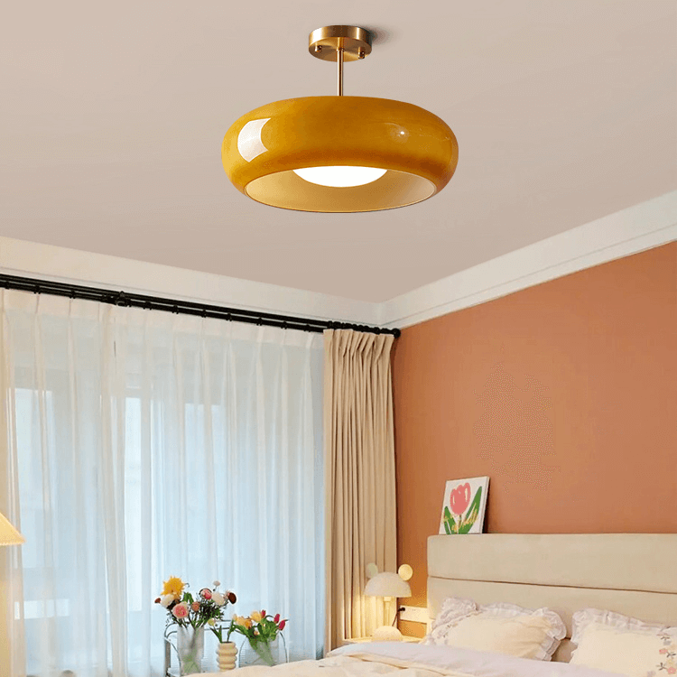 Vintage Plafonnier 11 mit Dôme Abat-Jour in Orange – Halbflush Deckenleuchte für Wohnräume 0