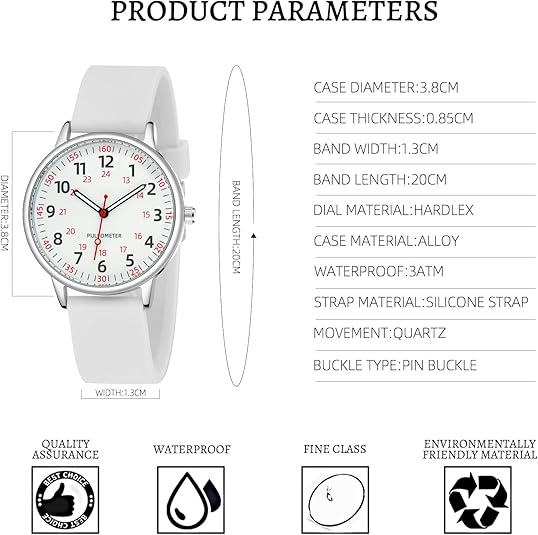 Wasserdichte Analoguhr Für Pflegekräfte Mit Klarem Sekundenzeiger & Silikonarmband 1