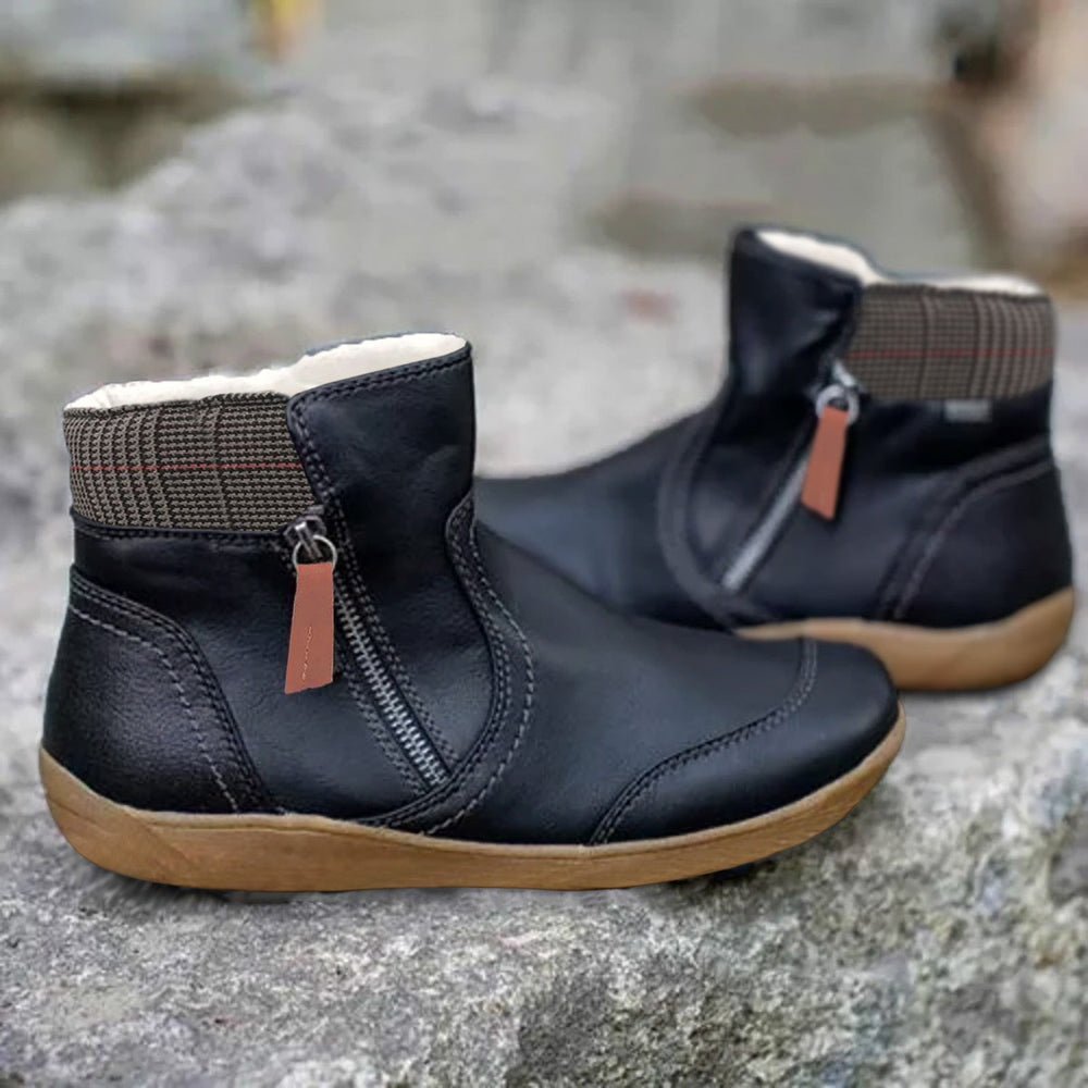 Wasserdichte Orthopädische Damenstiefel Aus Leder – Rutschfeste Sohle, Schwarz 1