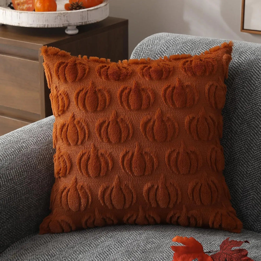 Weiche Kissenhülle aus Kunstfell 45x45 cm für Sofakissen – Herbstliches Dekor 1
