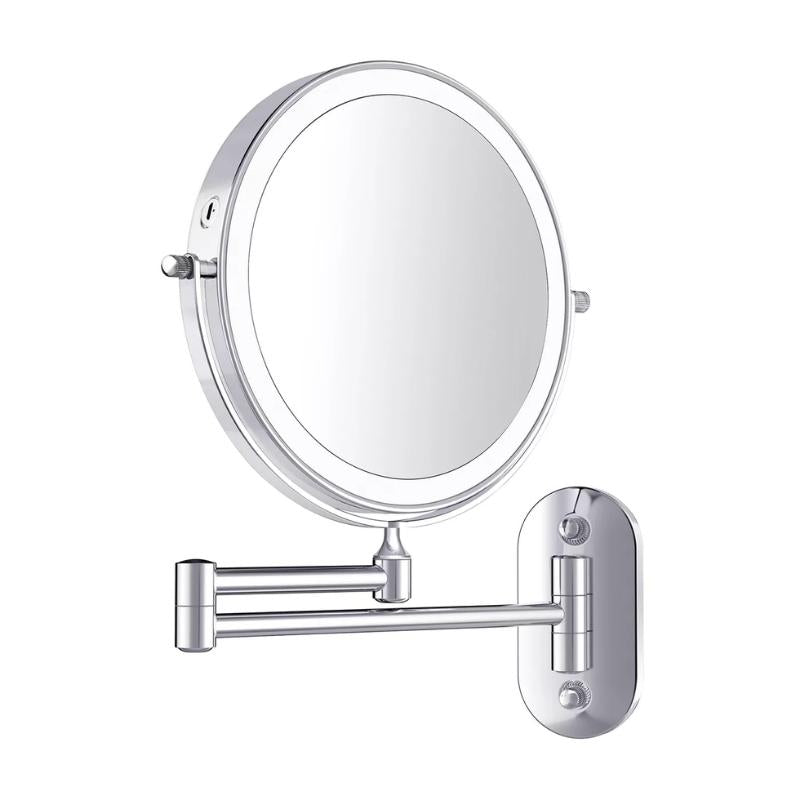 Wiederaufladbarer Schminkspiegel mit LED-Beleuchtung und 10-facher Vergrößerung – 360° Drehbar, Chromfinish, Ideal für Make-up 0