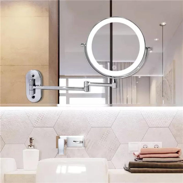 Wiederaufladbarer Schminkspiegel mit LED-Beleuchtung und 10-facher Vergrößerung – 360° Drehbar, Chromfinish, Ideal für Make-up 2