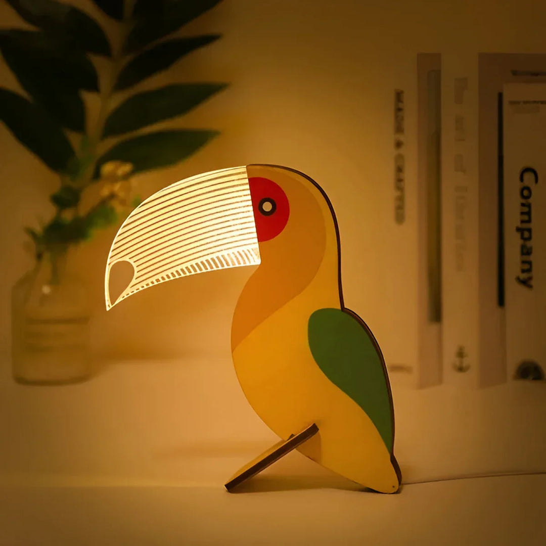 WildGlow – Tischlampe aus Holz mit LED und Tiermotiven für Kinderzimmer 0