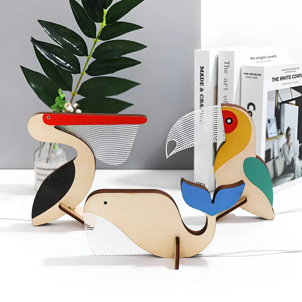 WildGlow – Tischlampe aus Holz mit LED und Tiermotiven für Kinderzimmer 1