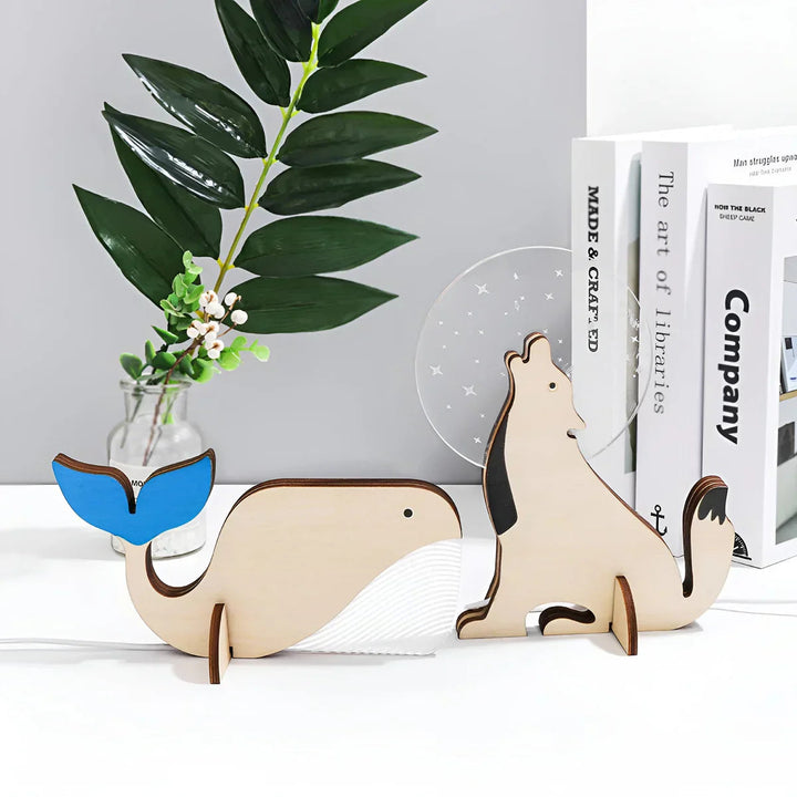 WildGlow – Tischlampe aus Holz mit LED und Tiermotiven für Kinderzimmer 2