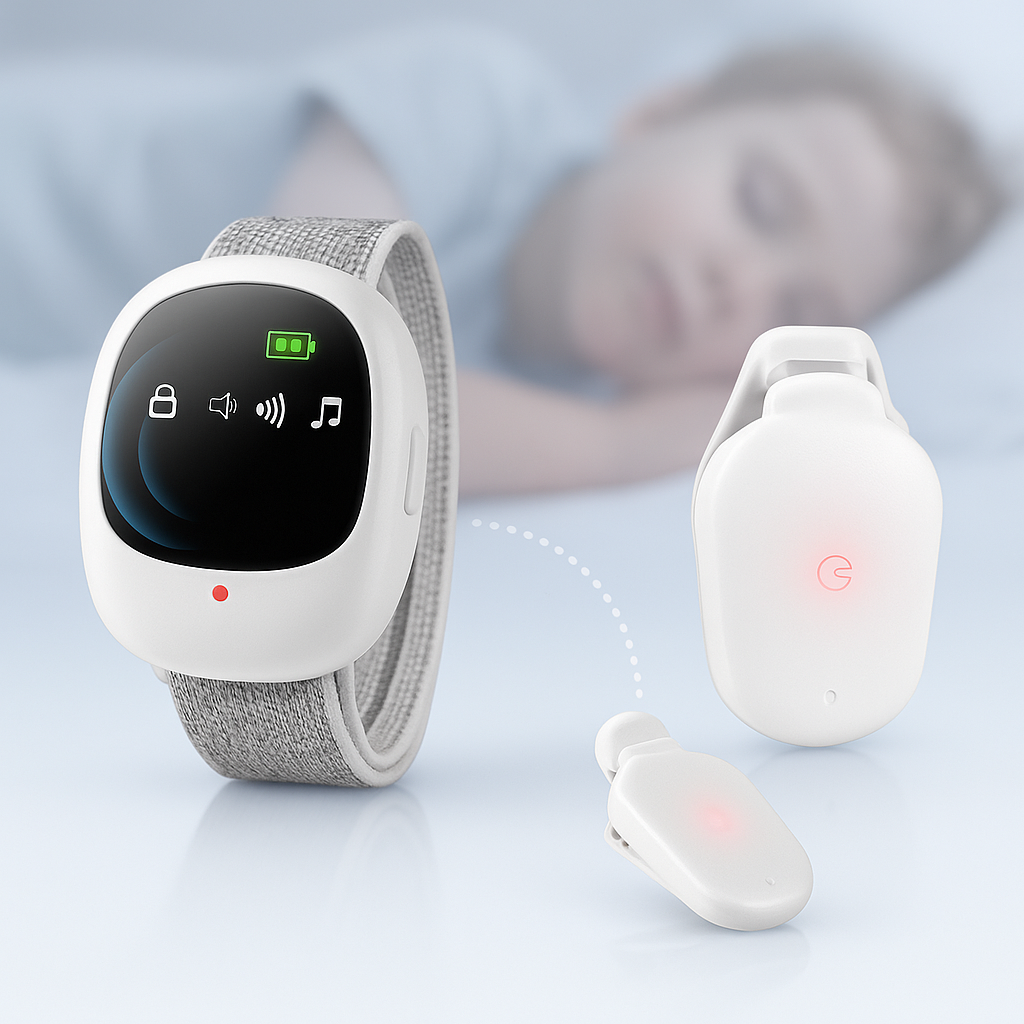 Wireless Bettnässer Alarm für Kinder mit Vibrationssensor und Fernbedienung 0