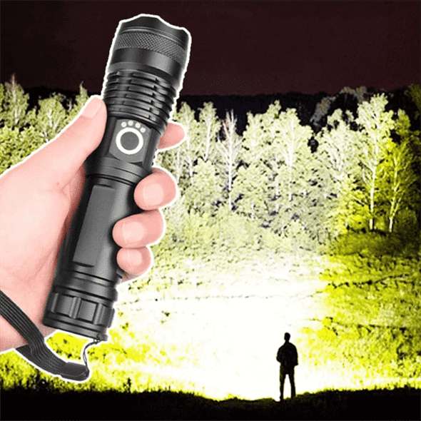 XHP50.2 – 90.000 Lumen LED Taschenlampe mit Zoom, USB-Ladefunktion, IPX-6 wasserdicht 1
