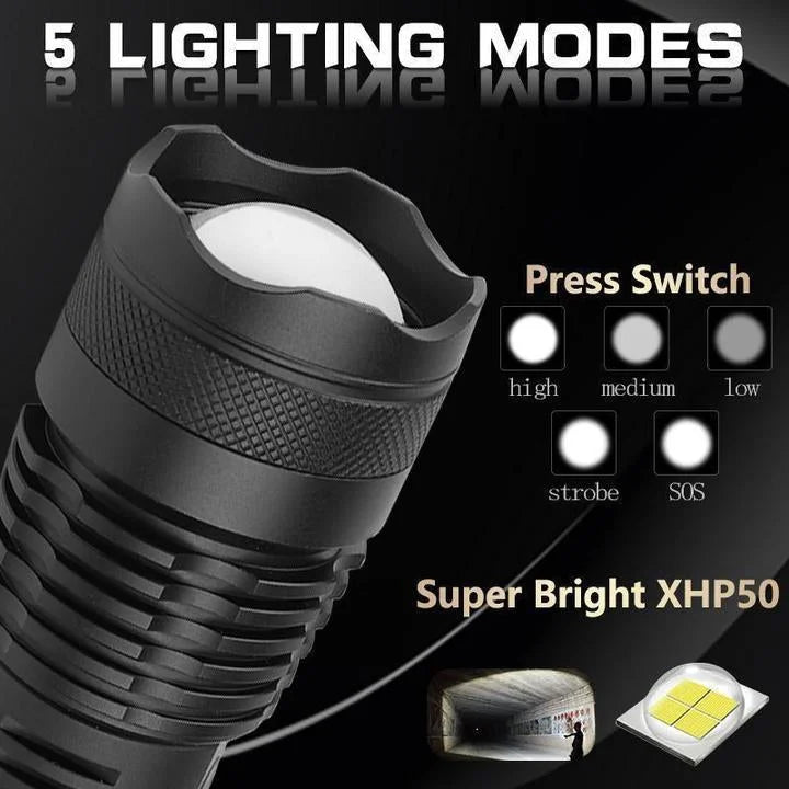 XHP50.2 – 90.000 Lumen LED Taschenlampe mit Zoom, USB-Ladefunktion, IPX-6 wasserdicht 7